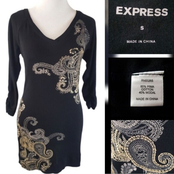 Express Pima Cotton/Modal Deep V neck Mini Dress S Lightweight - Picture 1 of 8